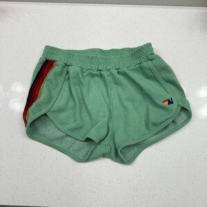 Green Aviator Nation Jogger Shorts Classic Stripe